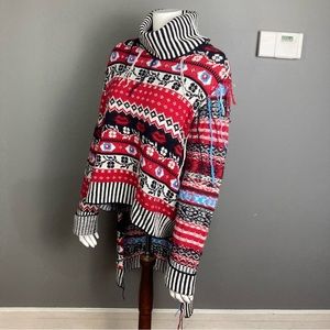 NEW MONSE Fair Isle Turtleneck Sweater Scandinavian sweater fringe small medium